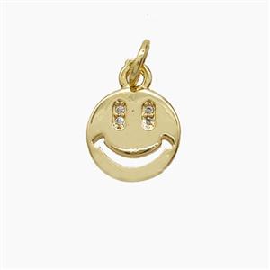 Copper Emoji Pendant Pave Zirconia Smileface 18K Gold Plated, approx 10mm