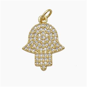 Copper Hamsahand Pendant Pave Zirconia 18K Gold Plated, approx 13-16mm