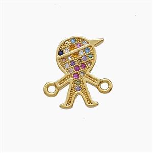 Copper Kids Boy Pendant Pave Zirconia 18K Gold Plated, approx 8-13mm