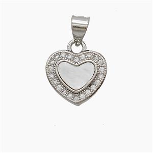 Copper Heart Pendant Pave Zirconia Platinum Plated, approx 12mm