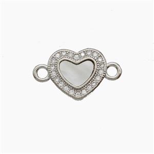 Copper Heart Connector Pave Zirconia Platinum Plated, approx 12mm