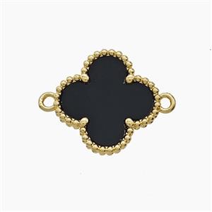Copper Clover Connector Pave Shell Black 18K Gold Plated, approx 15.5mm