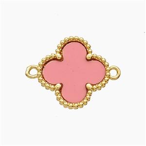 Copper Clover Connector Pave Shell Pink 18K Gold Plated, approx 15.5mm