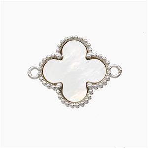 Copper Clover Connector Pave Shell White Platinum Plated, approx 15.5mm