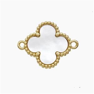 Copper Clover Connector Pave Shell White 18K Gold Plated, approx 15.5mm