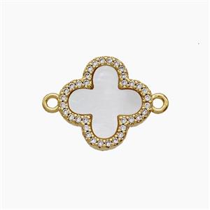 Copper Clover Connector Pave Shell White 18K Gold Plated, approx 15mm