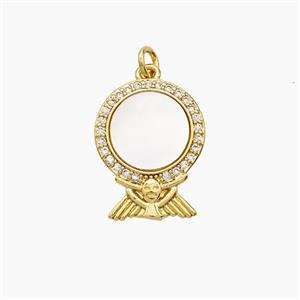 Copper Mirror Pendant Pave Zirconia 18K Gold Plated, approx 12-15mm