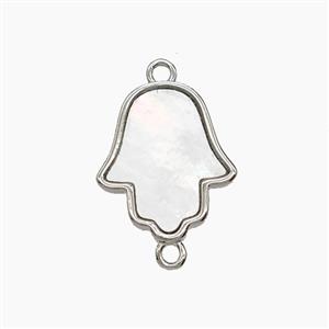 Copper Hamsahand Connector Pave Shell Platinum Plated, approx 13.5-15mm