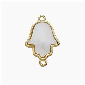 Copper Hamsahand Connector Pave Shell 18K Gold Plated, approx 13.5-15mm