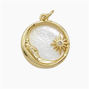 Copper Moon Pendant Pave Shell Sun 18K Gold Plated, approx 17mm