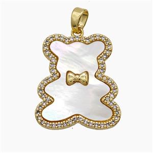 Copper Bear Pendant Pave Zirconia Shell White 18k Gold Plated, approx 19-22mm