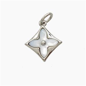 Copper Clover Pendant Pave Shell Platinum Plated, approx 12mm