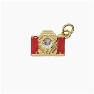 Enamel Copper Pendant Pave Zircon, Gold Plated, approx 9-12mm