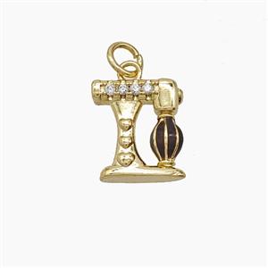 Enamel Copper Pendant Pave Zircon, Gold Plated, approx 12-13mm