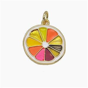 Enamel Copper Pendant Pave Zircon, Gold Plated, approx 15-16mm