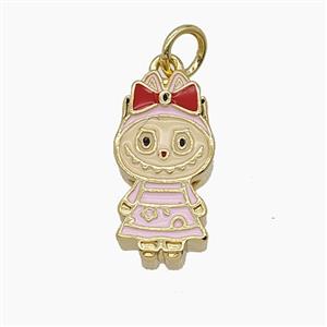 Enamel Copper Pendant Pave Zircon, Gold Plated, approx 8.5-17mm