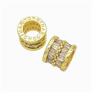 Copper Tube Beads Micropave Zirconia Large Hole Gold Plated, approx 11.5mm, 7mm hole