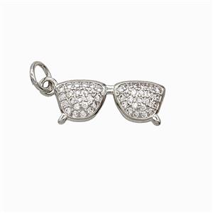 Copper Glasses Pendant Pave Zirconia Platinum Plated, approx 6.5-16mm