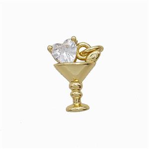 Copper Winecup Pendant Pave Crystal Glass Gold Plated, approx 10-14.5mm