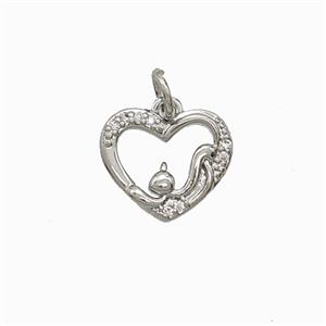 Copper Heart Pendant Pave Zirconia Platinum Plated, approx 12.5mm
