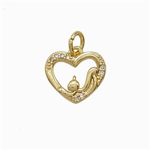 Copper Heart Pendant Pave Zirconia Gold Plated, approx 12.5mm