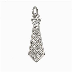 Copper Tie Pendant Pave Zirconia Platinum Plated, approx 7.5-20mm