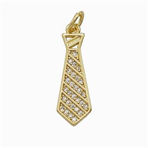 Copper Tie Pendant Pave Zirconia Gold Plated, approx 7.5-20mm