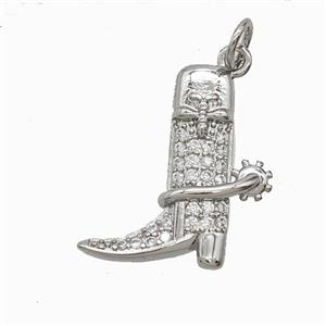 Cowboy Boots Copper Shoes Pendant Pave Zirconia Platinum Plated, approx 18-19mm