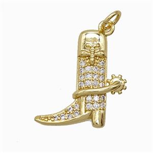 Cowboy Boots Copper Shoes Pendant Pave Zirconia Gold Plated, approx 18-19mm
