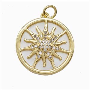 Copper Sun Pendant Pave Zirconia Shell Gold Plated, approx 20mm