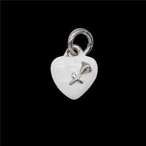 Copper Heart Pendant With Rose Flower White Enamel Platinum Plated, approx 8mm