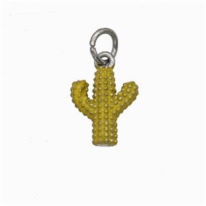 Copper Cactus Pendant Yellow Painted Platinum Plated, approx 9-10mm