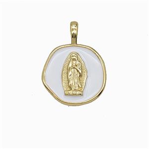 Copper Virgin Mary Pendant White Enamel Gold Plated, approx 14mm