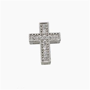 Copper Cross Beads Pave Zirconia Platinum Plated, approx 10-13mm