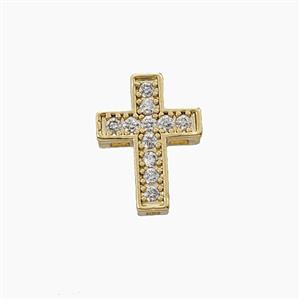 Copper Cross Beads Micropave Zirconia Gold Plated, approx 10-13mm