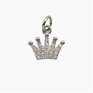 Copper Crown Pendant Pave Zirconia Platinum Plated, approx 8-11mm