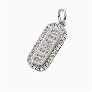 Copper Blessed Pendant Pave Zirconia Rectangle Platinum Plated, approx 7.5-16mm
