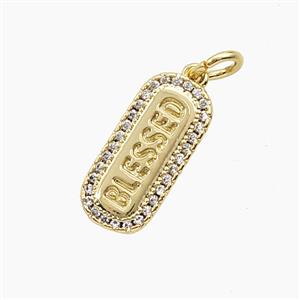 Copper Blessed Pendant Pave Zirconia Rectangle Gold Plated, approx 7.5-16mm