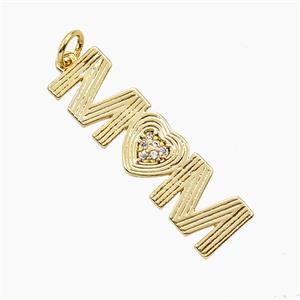 Copper MOM Pendant Pave Zirconia Heart Gold Plated, approx 8.5-30mm