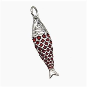 Copper Fish Pendant DarkRed Enamel Platinum Plated, approx 7-25mm