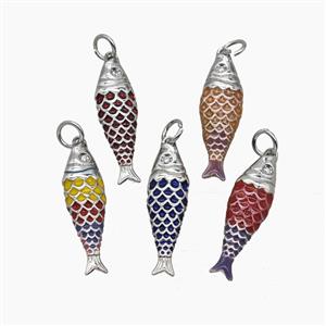 Copper Fish Pendant Enamel Platinum Plated Mixed, approx 7-25mm