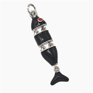 Copper Fish Pendant Black Enamel Platinum Plated, approx 7-30mm