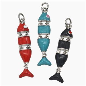 Copper Fish Pendant Enamel Platinum Plated Mixed, approx 7-30mm