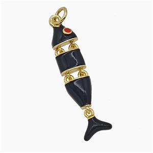 Copper Fish Pendant Black Enamel Gold Plated, approx 7-30mm