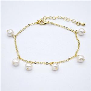 Copper Bracelet With Pearl Gold Plated, approx 6mm, 1.5mm, 18-23cm length