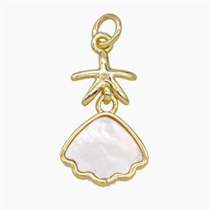Copper Starfish Scallop Pendant Pave Shell Gold Plated, approx 9mm, 12mm