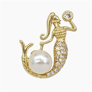Copper Mermaid Pendant Pave Zirconia Resin Gold Plated, approx 18-26mm