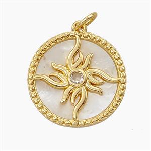 Copper Sun Pendant Pave Zirconia Shell Gold Plated, approx 18mm