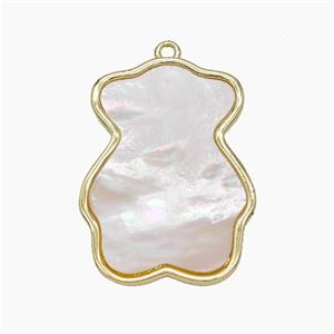 Copper Bear Pendant Pave Shell Gold Plated, approx 21-28mm