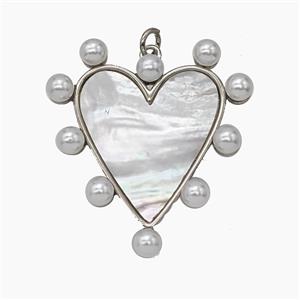 Copper Heart Pendant Pave Shell Resin Platinum Plated, approx 33-35mm